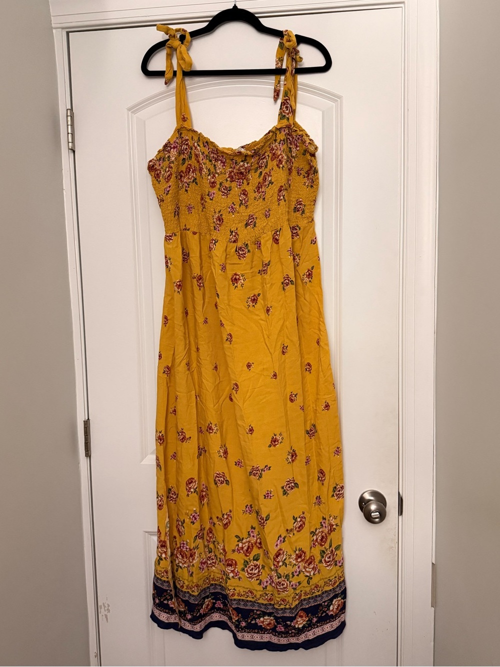 Naif Yellow Floral Tie-Shoulder Maxi Dress Boho EUC